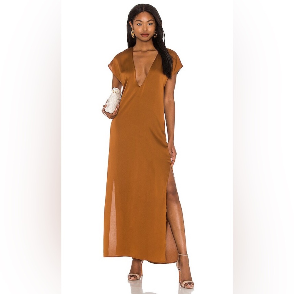 Cautilina Deep V Dress in Terracotta